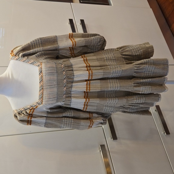 Free People Boho Cottage Praire Striped Peasant Dress Black Tan Size XS - Picture 2 of 12